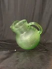 Vintage 1930s Green Depression Glass Ribbed Pitcher Horizontal Swirl Optic