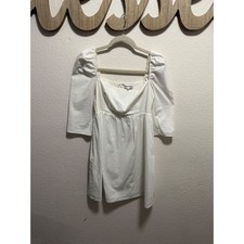 Reformation White Puff Sleeve Smocked Back Square Neck Mini Dress Size 4