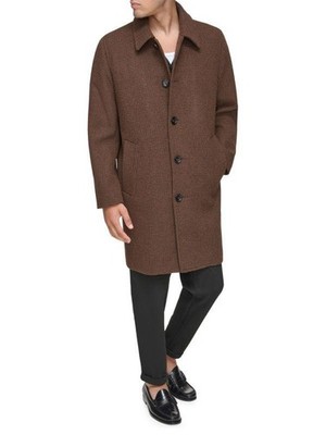 Andrew Marc Mens Brown Houndstooth Rennell Wool Blend Car Coat Size L NWOT