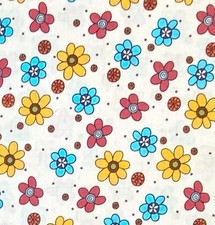 Multcolored Flowers on Ivory Fabric by Springs Creative, BTHY, Daisies