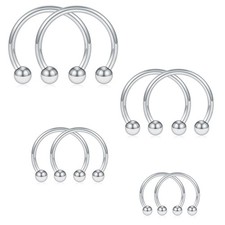 SCERRING 8PCS 16G Stainless Steel Nose 6mm, 8mm, 10mm, 12mm, - Silver