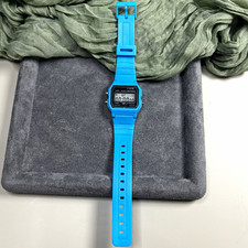 Retro Style F-91W Digital Watch Blue Resin Strap Alarm Water Resistant