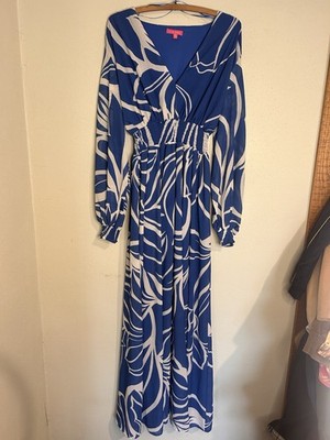 Flying Tomato Dancing Dewdrops Blue White Smocked Waist Maxi Dress M Wedding