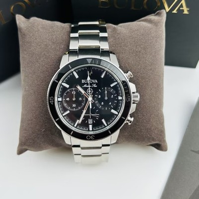 Bulova Marine Star 96B272 Series C Black Dial Stainless Steel Men Quartz Watch