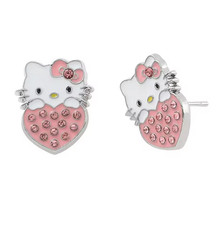 Hello Kitty Bling Stud Earrings Pink Heart w/...