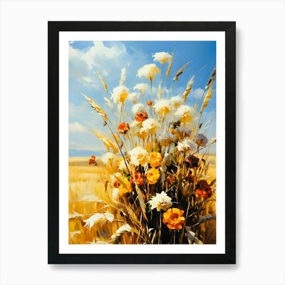 Goldenes Weizenfeld Blumenkunst Rusti gerahmtes Wandbild Poster Leinwanddruck Bild