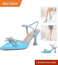 3-Inch Adjustable Blue Rhinestone Heels - Stylish Slingback Pumps for Parties