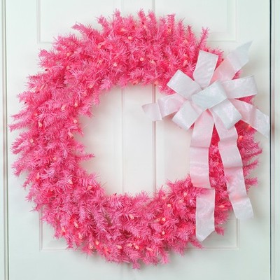 Northlight 36-Inch Pre-Lit Pink Spruce Artificial Christmas Wreath, Pink Lights