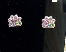 Image of 925 Sterling Silver New Rhinestone Paw print Earring Studs (0383)