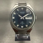 Seiko Lord Matic Watch Men 36mm Blue Dial Silver Tone Daydate Round 5606-7340