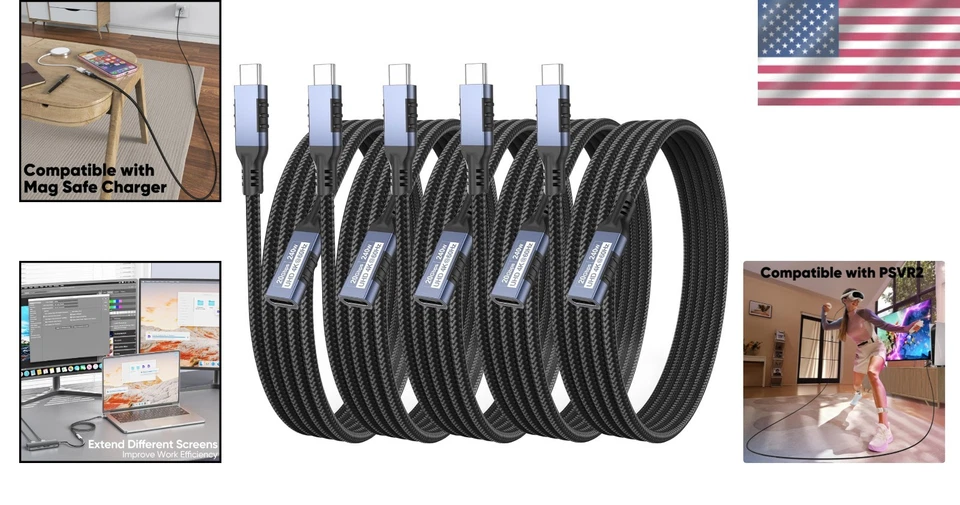 Durable USB C Extension Cable 6ft 5Pack - High-Speed Data & Charging Solutions - Image 2 of 4