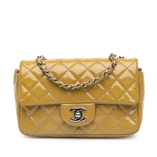 Authenticated Chanel Mini Rectangular Classic Patent Single Flap Mustard Leather