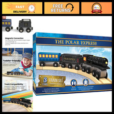 Polar Express Train Set - 3 Piece Wooden Magnetic Toy for Kids Ages 3 - Collect