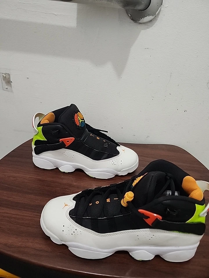 Nike Air Jordan 6 Anillos GS His Airness Negro Blanco Zapatos 323399-038 Talla 6Y Foto 4 de 4