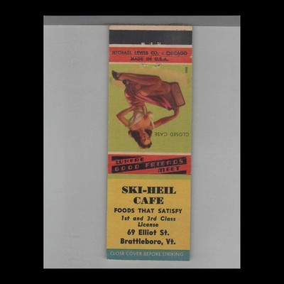 Matchbook Cover 1950 Mad Cap Maids Pin Up Ski-Heil Cafe Brattleboro, VT