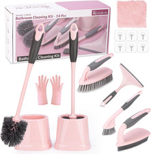 Pink Toilet Brush and Holder Set, 14 PCS Bathroom Cleaning Kit