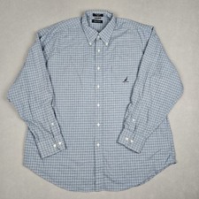 Nautica Mens Shirt Size XL 100 Cotton Long Sleeve Button Up Blue Plaid EUC