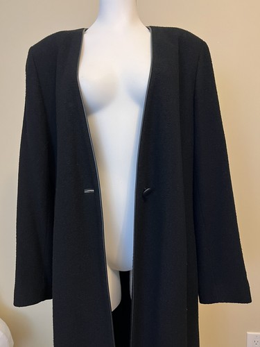Dana Buchman Size 14 Black Wool Blend Long Lined Duster Coat Single Button - Picture 5 of 9