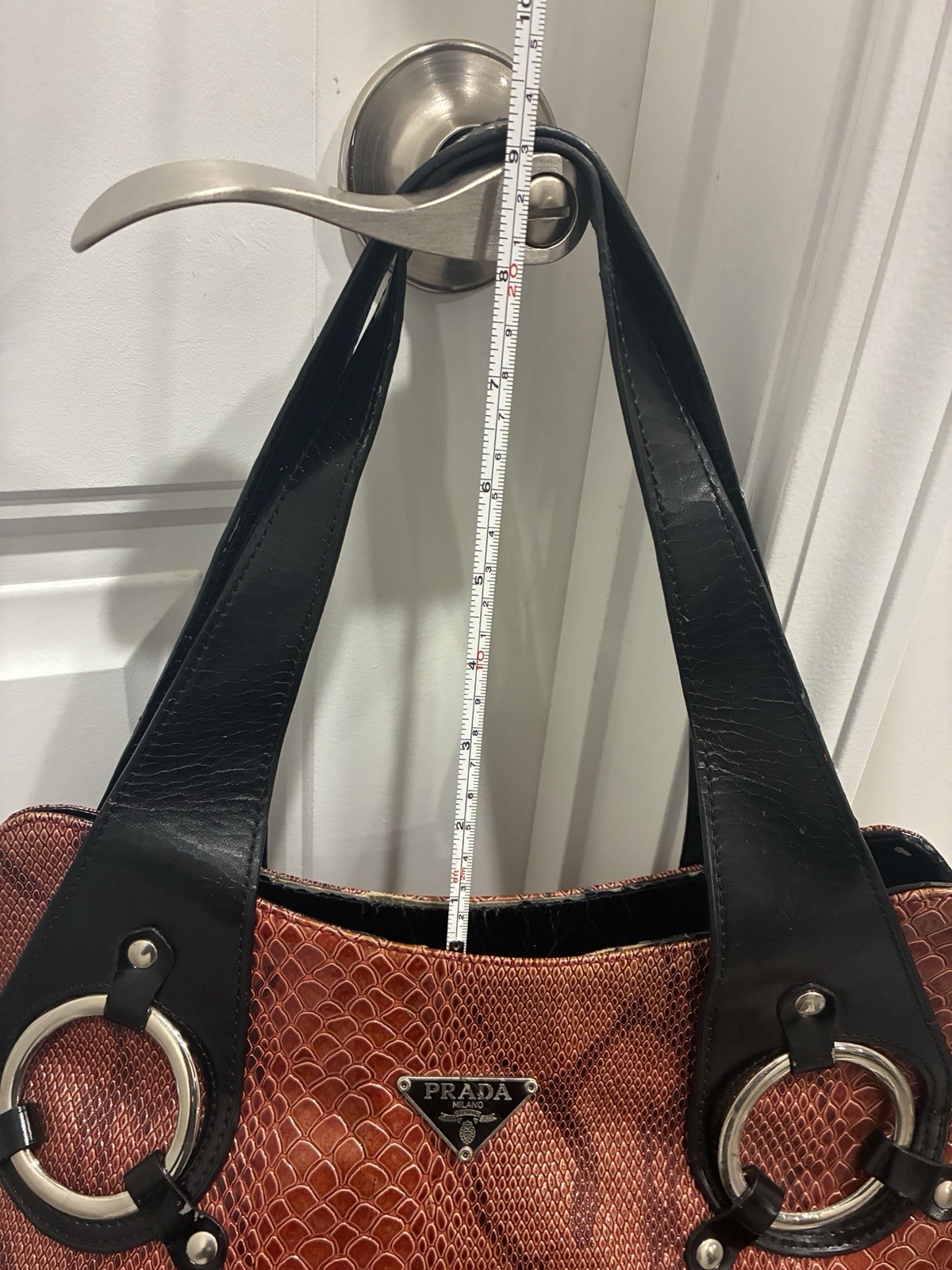 Prada Python Pattern Leather Brown Orange One Sho… - image 2