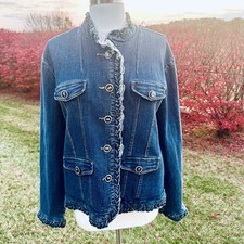 Berek 2 Rhinestone Cameo Button Jean Jacket By Takako Sakon Size XL