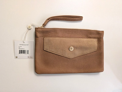 NWT Shiraleah Arden Vegan Leather Wristlet Top Zip Pouch Clutch Bag