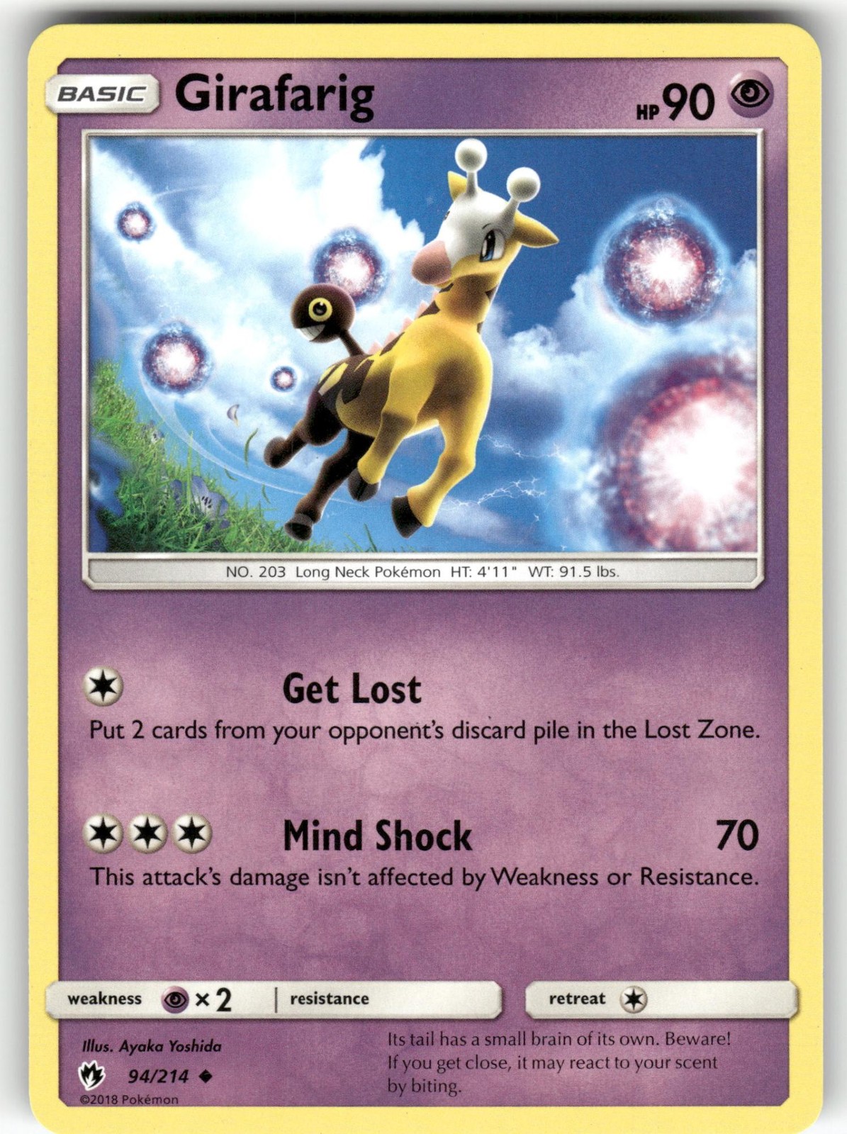 Girafarig 94/214 Uncommon Lost Thunder Pokemon Near Mint