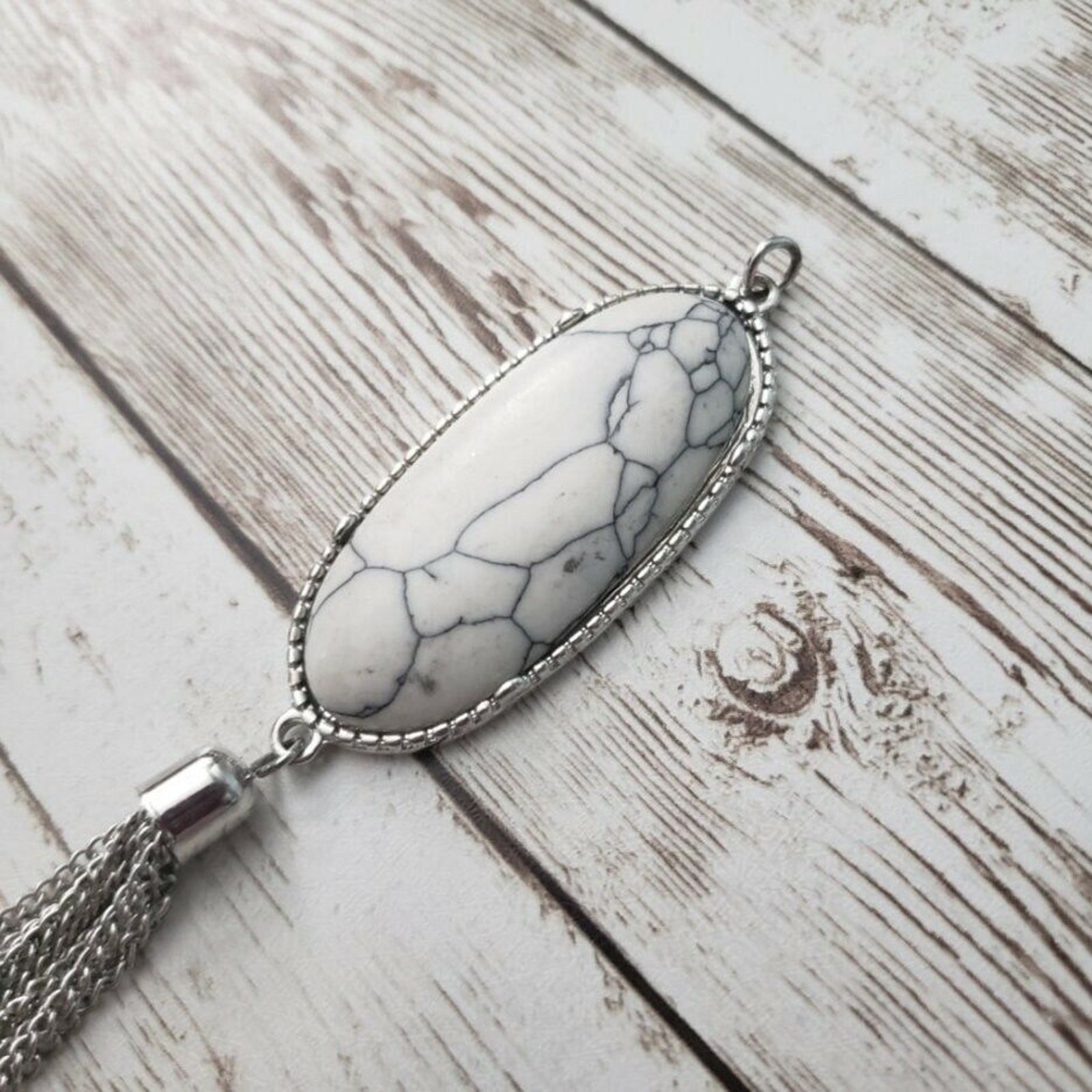 Vintage Pendant Marbled Pattern with Dangle Large… - image 3