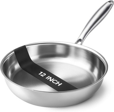 12 Inch Frying，Tri-Ply Stainless Steel Pan，Fast and Even Heat，Safe Skillet
