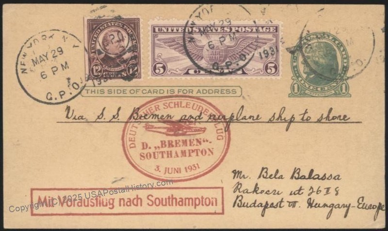 USA 1931 Bremen Schleuderflug Catapult K64 Cover Airmail Budapest Hungary 116200