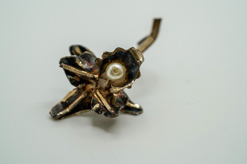 Antique Handmade Sterling Silver Pearl Orchid Flower Brooch 3.2cm JB46