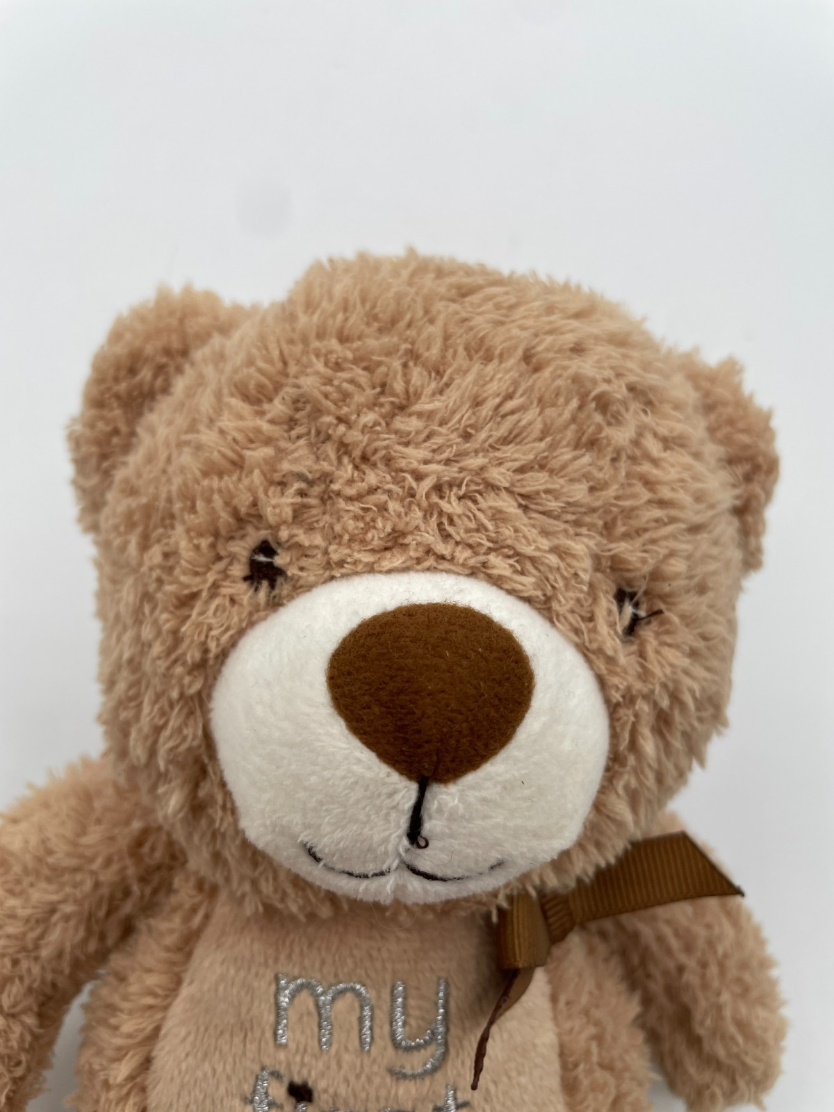 Okie Dokie Tan My First Bear Plush Rattle Brown Bow Baby 9" 2016