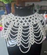Faux Pearl Statement Bib Collar  Shoulder Necklace