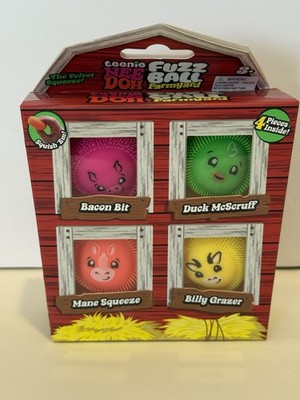 NeeDoh Teeny Fuzz Ball Farmyard Squishy Squeeze Ball Set, 4 Pieces Inside