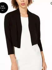 Calvin Klein Women's Black Velour Cropped Open Front Jacket Shrug Size Small