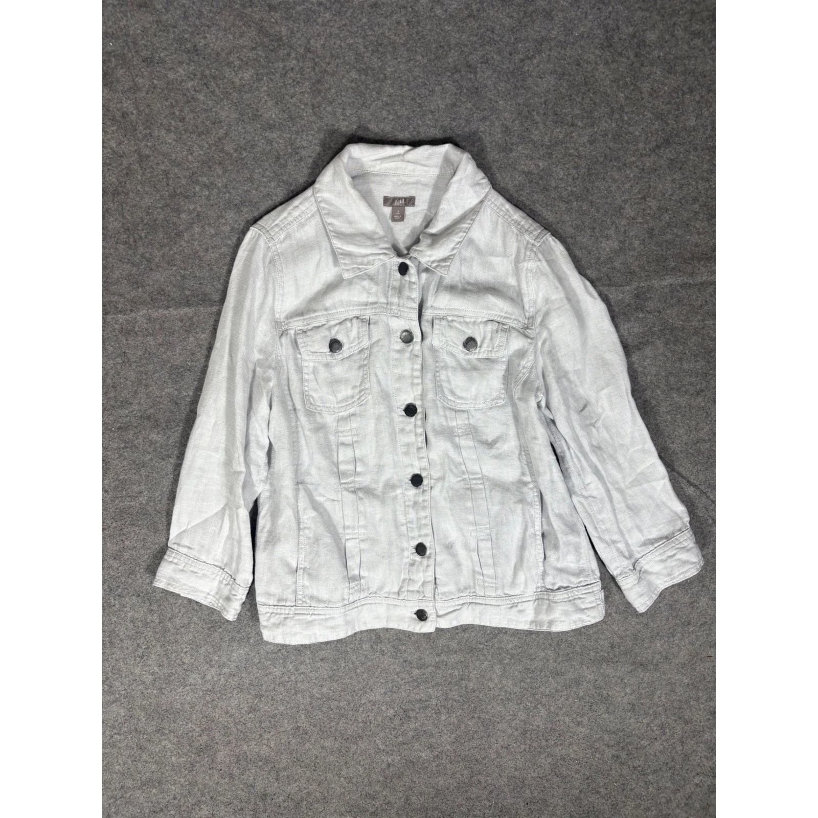 J. Jill Women S Tall 100% Linen Trucker Jacket Light Gray Button Front RN 97641