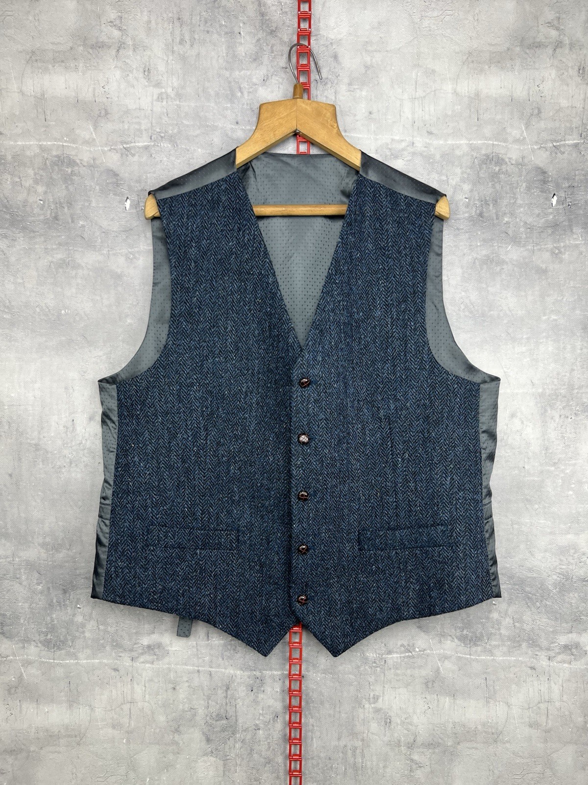 Harris Tweed Tailored Country Navy Herringbone Waistcoat Size XL
