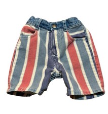Vintage Baby Guess Denim Shorts 18M Made in USA Striped Red Blue Elastic Waist