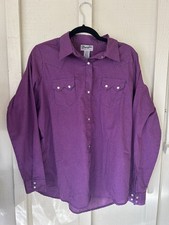 VTG Womens Wrangler Rancher Western Pearl Snap Shirt Top XL purple/pink checker