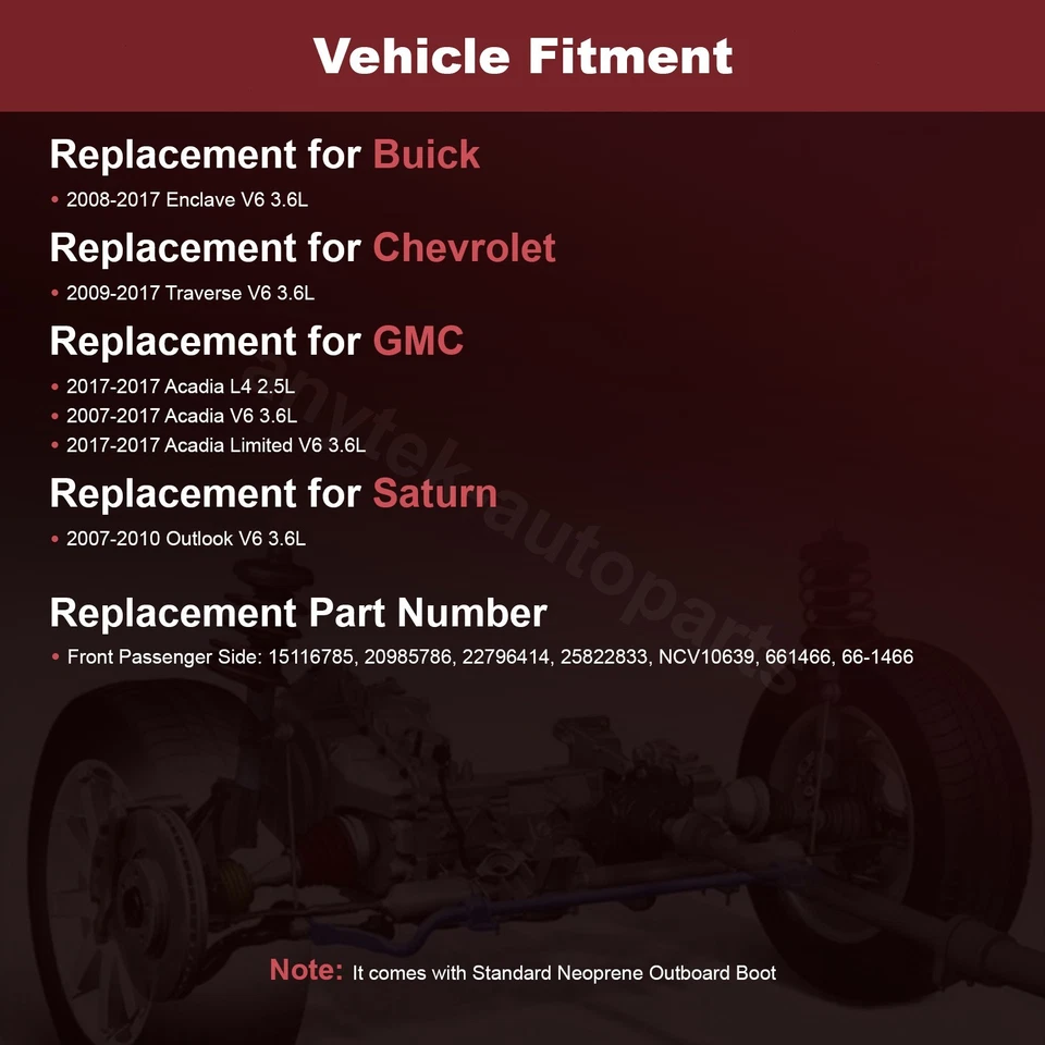 Eje delantero derecho CV para Buick Enclave Saturn Outlook 2007 2008 2009-2017 Foto 2 de 4