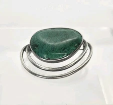 Vintage Handmade Sterling Silver Malachite Eilat Stone Pin Brooch 1.5" X 1.625"