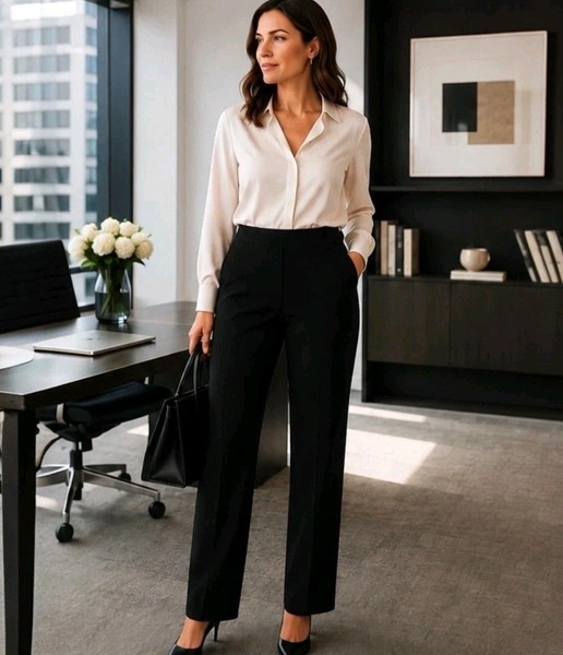 Anthea Crawford Black Pants Wool Crepe Tailored High Rise Straight Leg Size 12
