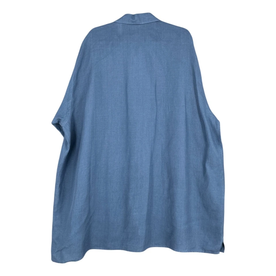 Camisa Lorenzini Para Hombre Azul Lino Hecha en Italia Manga Corta Abotonada Diseñador 4X Foto 2 de 4