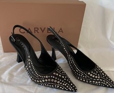 CARVELA ?CATWALK SLING? Black Open Back Court Shoes STUD Embellishments AU 7 NEW
