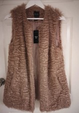 Faux Fur Gilet /body Warmer Beige Size 10 New Look