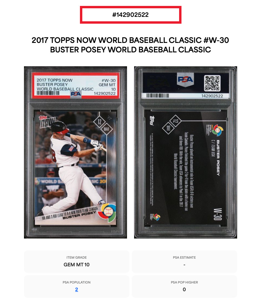 BUSTER POSEY * PSA 10 * POP 2 * 2017 TOPPS NOW WBC * TEAM USA * W-30 LOW PR:287 view 5