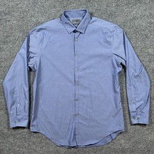 Calvin Klein Mens Dress Shirt 17 34/35 Blue Diamond Print Slim Fit Performance