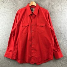 Vintage Wrangler Shirt Mens Red Pearl Snap Long Tails Western Made USA 17.5/35