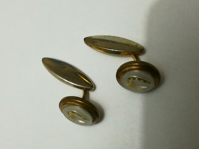 Paire De Boutons De Manchette Anciens Dorés - Motif Fer à Cheval, Occasion