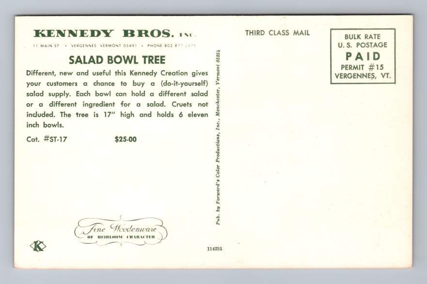 "Salad Bowl Tree" Vintage Chrome Advertising Kennedy Bros. Vergennes