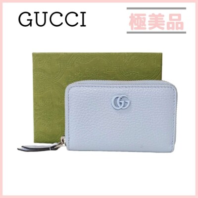 GUCCI Double G Zip Around Wallet Leather Coin Case Pale Blue